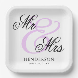 Elegant Minimal Mr and Mrs. Wedding Napkins Paper Plate