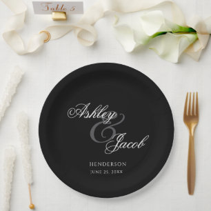 Elegant Minimal Mr and Mrs. Wedding Paper Plate