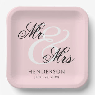 Elegant Minimal Mr and Mrs. Wedding Paper Plate