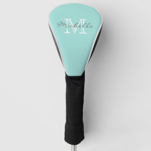 Elegant Minimal Name and Monogram Aqua Golf Head Cover