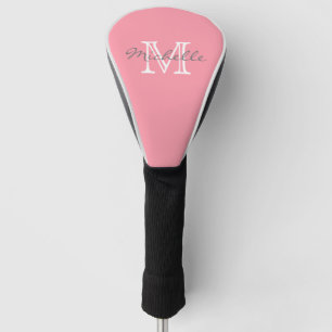Elegant Minimal Name and Monogram Pink Golf Head Cover