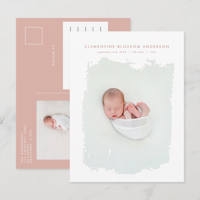 Elegant minimal natural birth announcement photo (Front/Back)