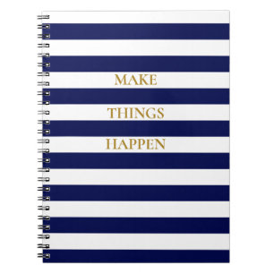 Elegant Minimal Navy Blue and White Stripes Notebook