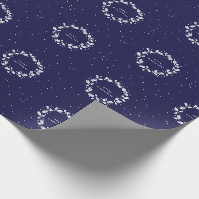 Elegant Minimal Navy Blue Christmas Holly Wreath Wrapping Paper (Corner)