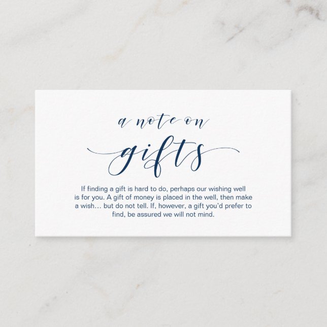 Elegant Minimal, Navy Blue font, A note on gifts Enclosure Card (Front)
