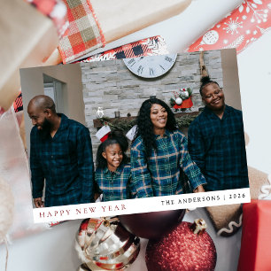 Elegant Minimal New Year Cheers Family Photo Holid Holiday Card