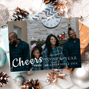 Elegant Minimal New Year Cheers Family Photo Holiday Card