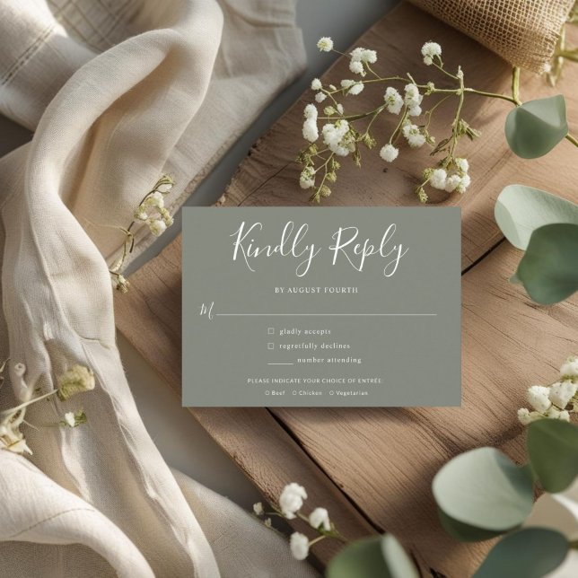 Elegant Minimal Olive Green Wedding RSVP Invitation Postcard (Creator Uploaded)