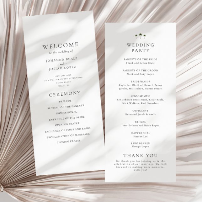 Elegant Minimal Palm Tree Wedding Program (Creator Uploaded)