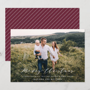 Elegant minimal photo Christmas script burgundy Holiday Card