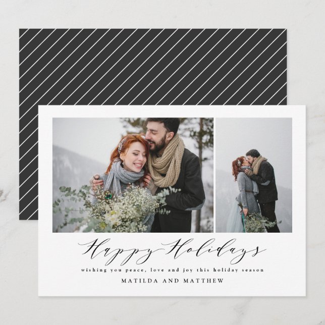 Elegant minimal photo collage christmas script holiday card (Front/Back)