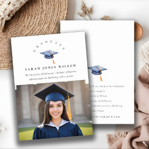 Elegant Minimal Photo Graduation Hat Announcement