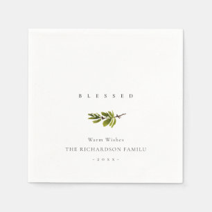 Elegant Minimal Pine Branch Christmas Blessed Napkin