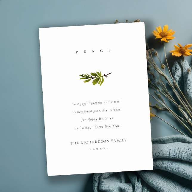 Elegant Minimal Pine Branch Christmas Peace Holiday Card (Creator Uploaded)