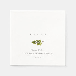 Elegant Minimal Pine Branch Christmas Peace Napkin