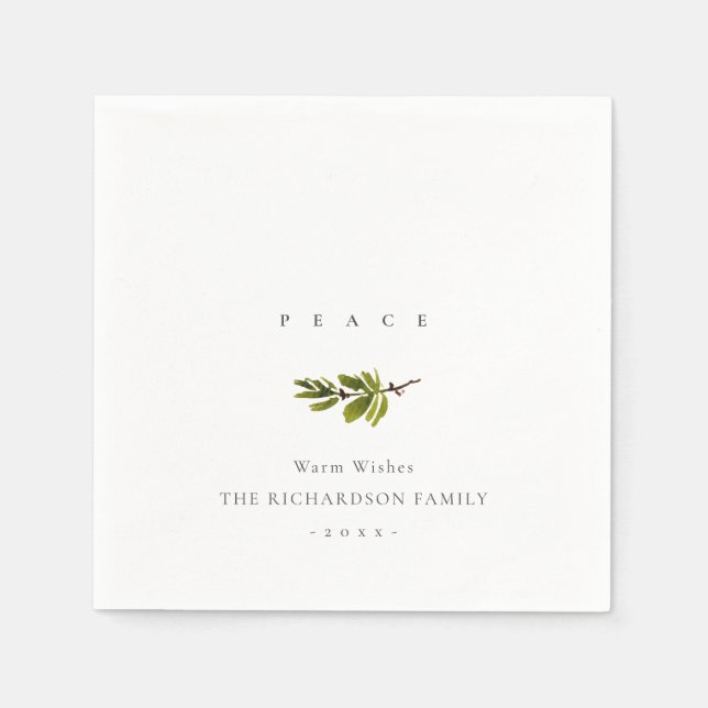 Elegant Minimal Pine Branch Christmas Peace Napkin (Front)