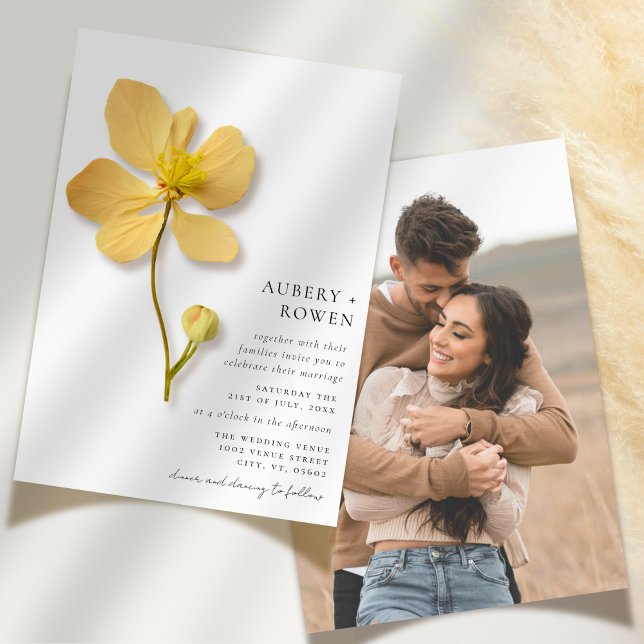 Elegant Minimal Pressed Wildflower Photo Wedding Invitation (Creator Uploaded)