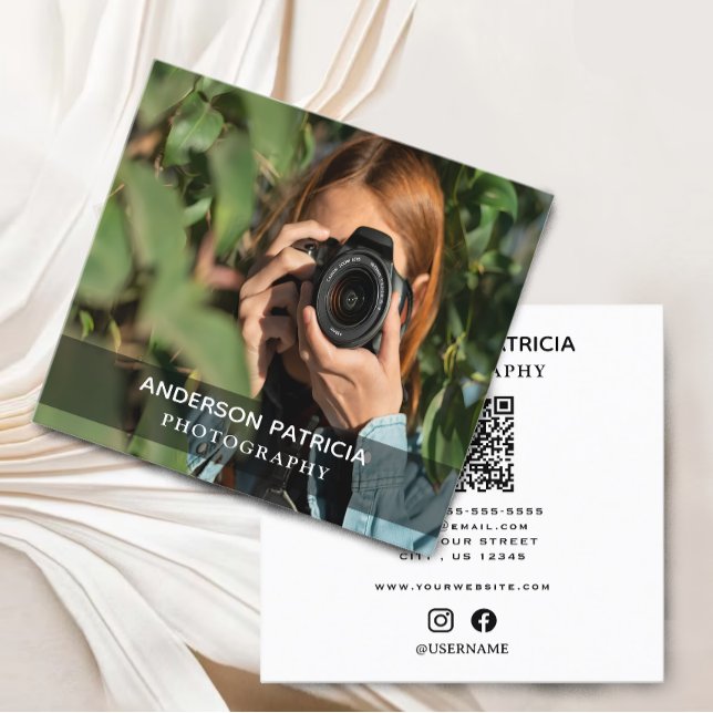 Élégant minimal QR Code Carte de visite photo comp (QR Code Full Photo Business Card
)