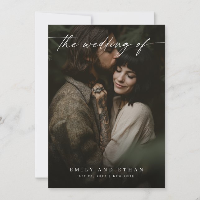 Elegant Minimal QR Code Modern Moody Photo Wedding Invitation (Front)