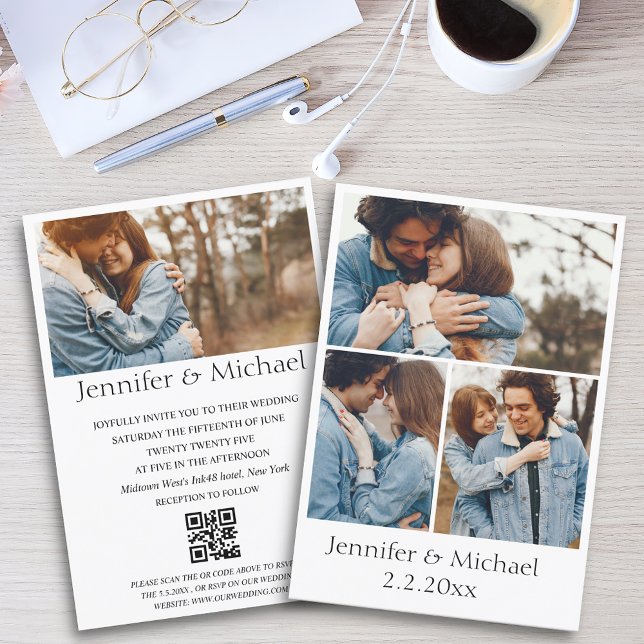 elegant minimal qr code rsvp 4 photos wedding invitation (Creator Uploaded)