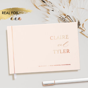 Elegant, Minimal Real Foil and Peach Wedding Guest Book
