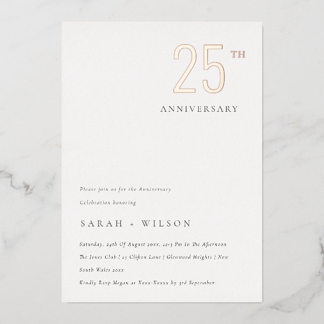 Elegant Minimal Rose Gold Any Year Anniversary (Front)