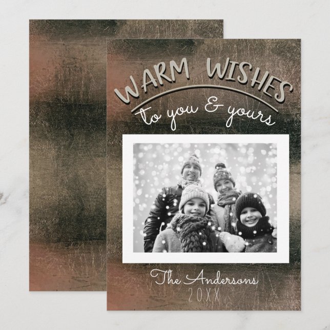 Elegant Minimal Rose Gold Black Christmas Photo Invitation (Front/Back)