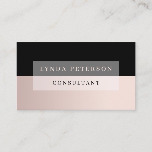 Elegant minimal rose gold  & black consultant business card (Front)