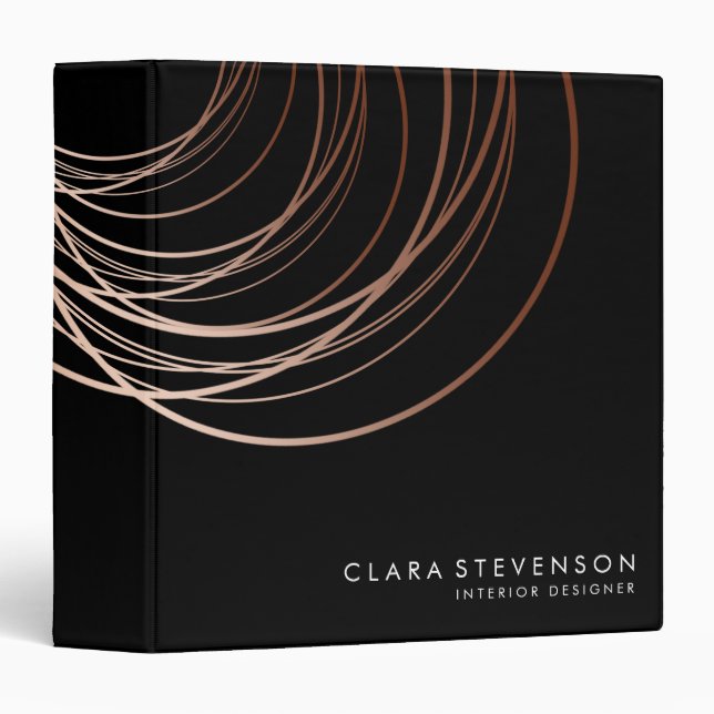Elegant minimal rose gold & black geometric binder (Front/Spine)
