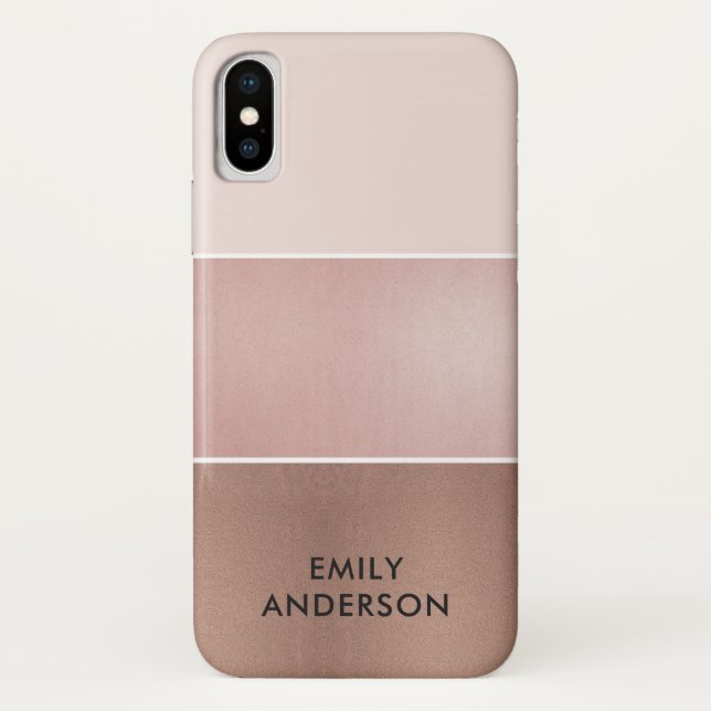 ELEGANT MINIMAL ROSE GOLD BLUSH PINK COPPER STRIPS Case-Mate iPhone CASE (Back)