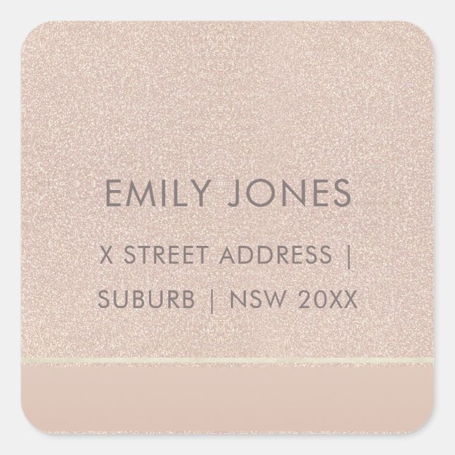 ELEGANT MINIMAL ROSE GOLD SHIMMER ADDRESS SQUARE STICKER (Front)