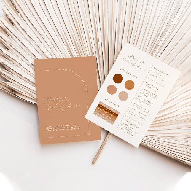 Elegant Minimal Rust Boho Maid of Honour Info Card (Creator Uploaded)