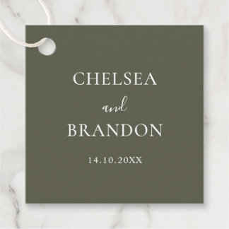 Elegant Minimal Rustic Sage Green Script Wedding Favour Tags