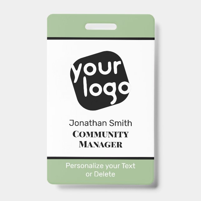   Elegant Minimal Sage Green Custom Staff ID Badge (Front)