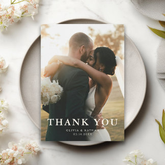 Elegant Minimal Sage Green Photo Wedding Thank You Card