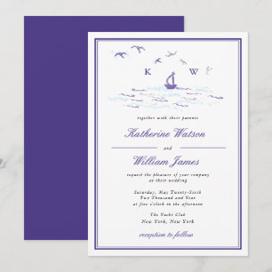 Elegant Minimal Sailboat Print Yacht Club Wedding  Invitation