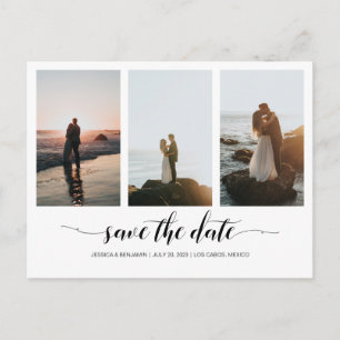 Elegant Minimal Save The Date with Photo Collage Postcard