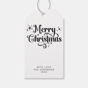 Elegant Minimal Script Black White Merry Christmas Gift Tags