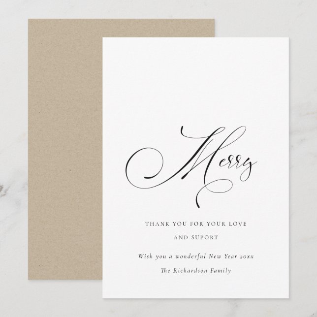 Elegant Minimal Script Merry Christmas Greeting Holiday Card (Front/Back)