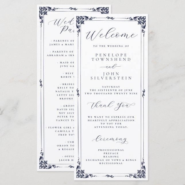 Elegant Minimal Script Typography Border Wedding Program (Front/Back)