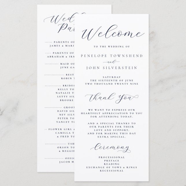 Elegant Minimal Script Typography Wedding Program (Front/Back)
