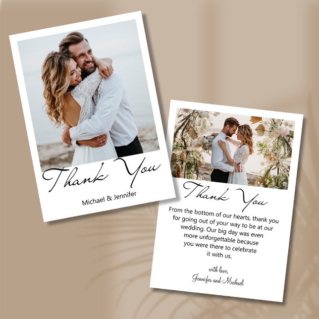 elegant minimal script wedding 2 photos  thank you card (Creator Uploaded)