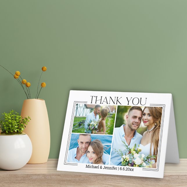 elegant minimal script wedding 3 photos collage  thank you card (Creator Uploaded)