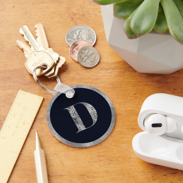 Elegant Minimal Silver & Black Custom Monogram Keychain (Desk)