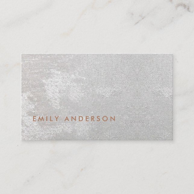 ELEGANT MINIMAL SIMPLE LIGHT GREY FOIL TEXTURE BUSINESS CARD (Front)