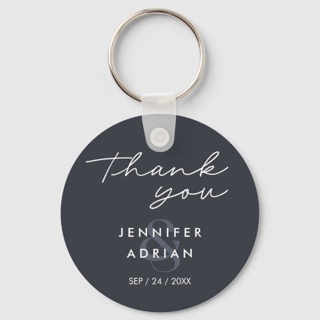 Elegant Minimal Squid Ink Modern Wedding keychain  (Front)