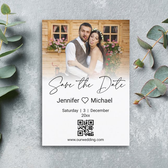 elegant minimal stylish qr code couple photo  save the date (Creator Uploaded)