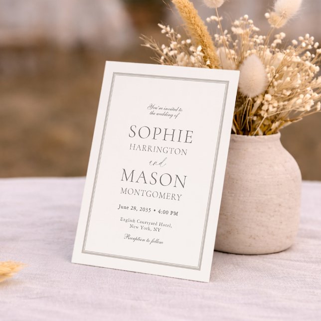 Elegant Minimal Taupe Wedding Invitation (Creator Uploaded)