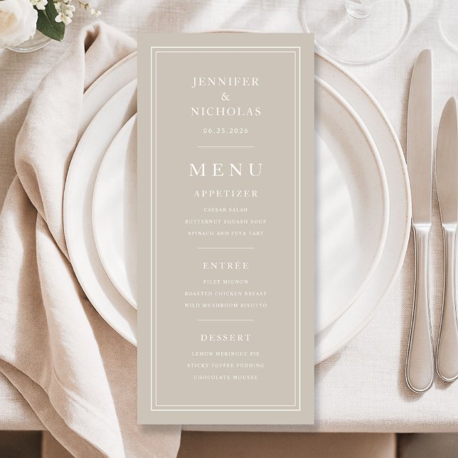 Elegant Minimal Taupe Wedding Menu (Elegant Minimal Taupe Wedding Menu)