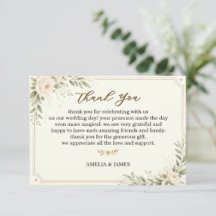 Elegant Minimal Thank You Card Gold Floral Wedding